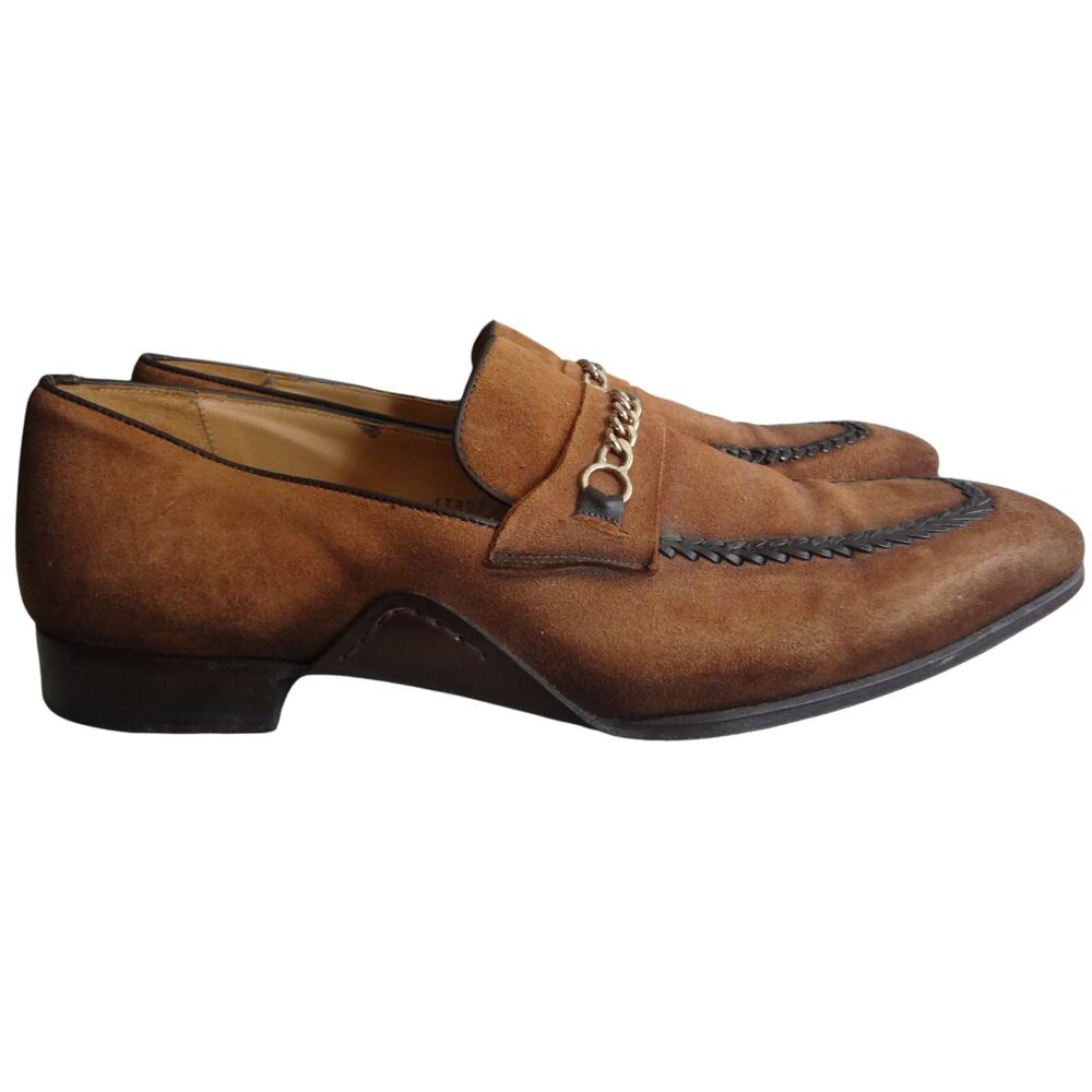 MEZLAN Tan Italian Suede Leather Loafer Woven Braided Chain Bit Spain Mens 9 - Picture 3 of 8